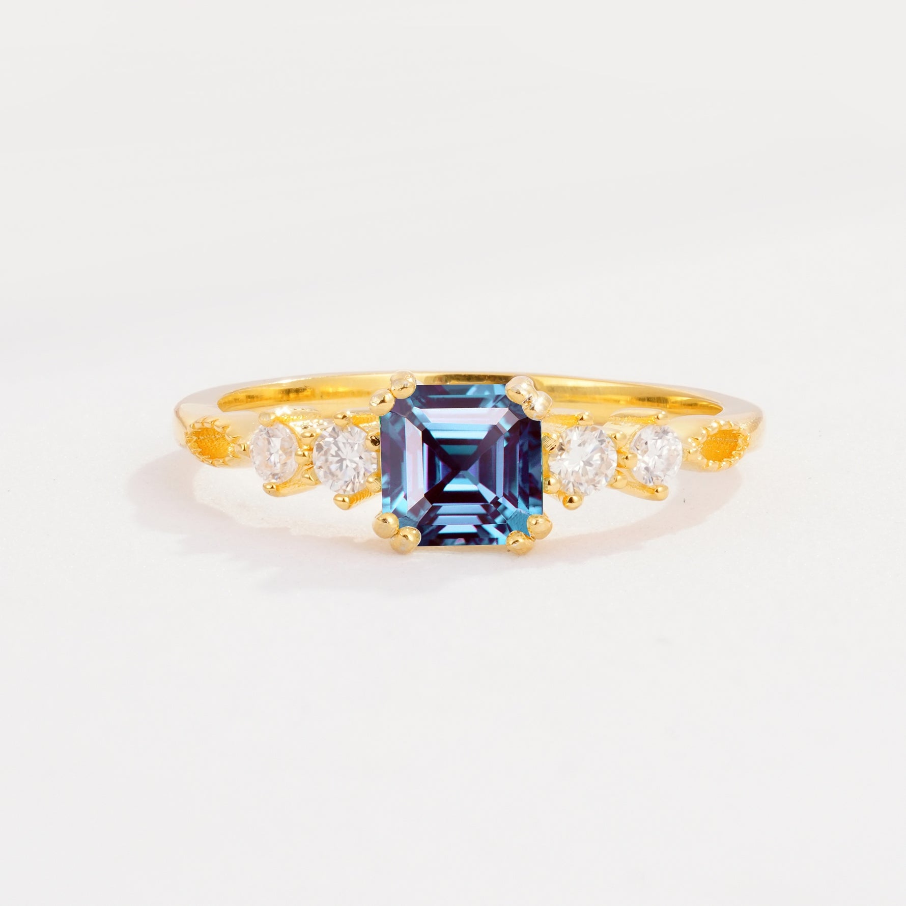 Classic Asscher Cut Side Accent Solitaire Alexandrite Engagement Ring - Additional view