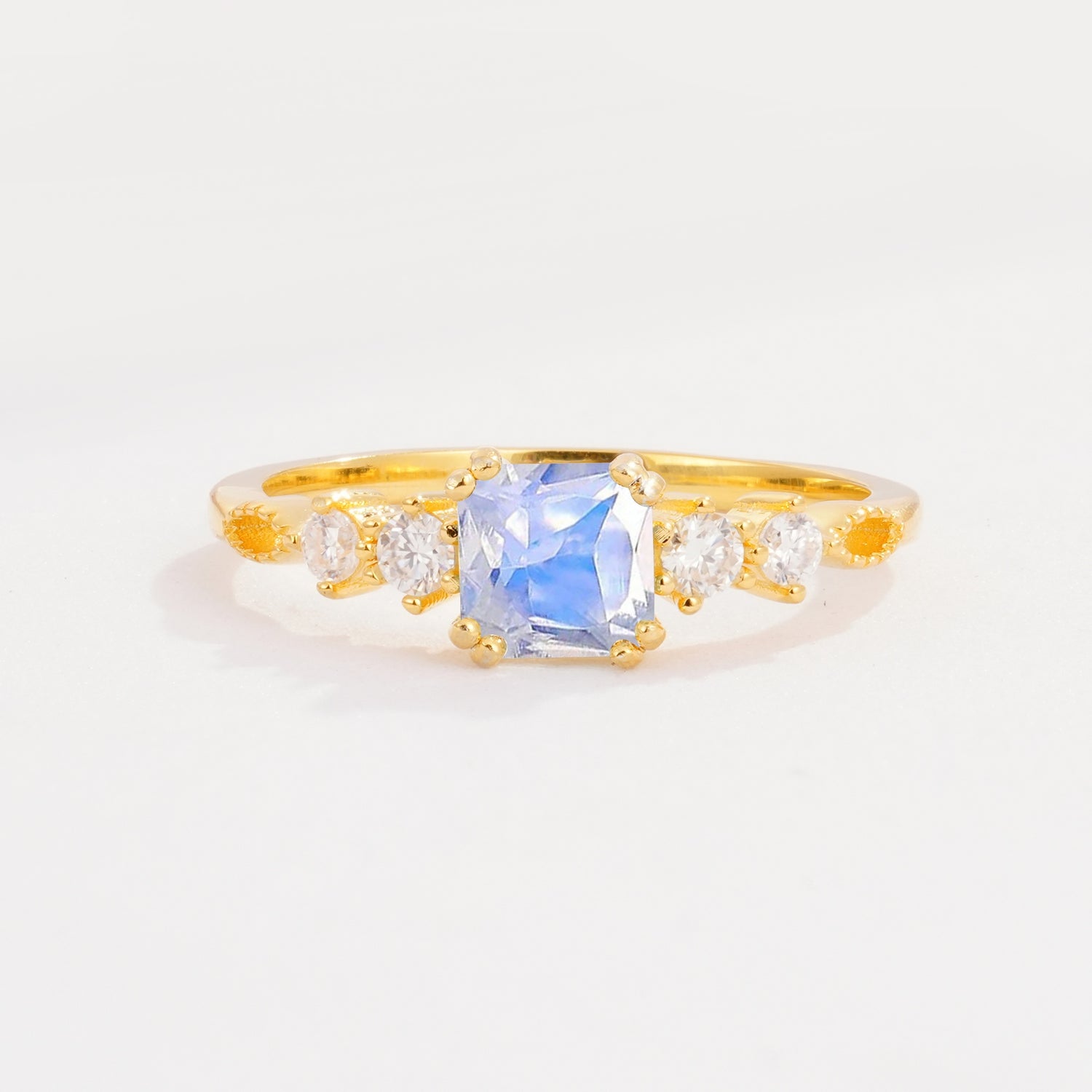 Classic Asscher Cut Side Accent Solitaire Moonstone Engagement Ring - Additional view