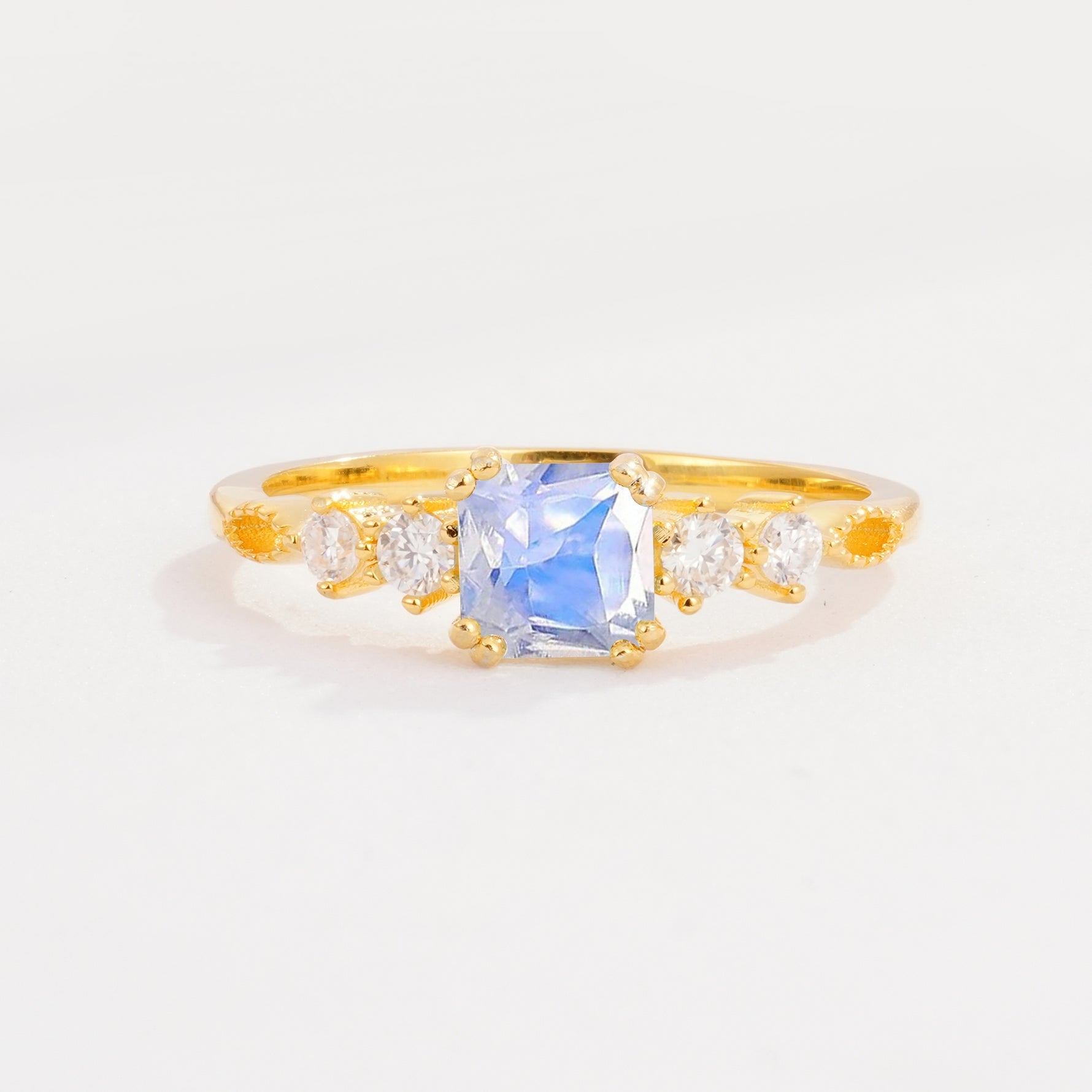 Classic Asscher Cut Side Accent Solitaire Moonstone Engagement Ring - Additional view