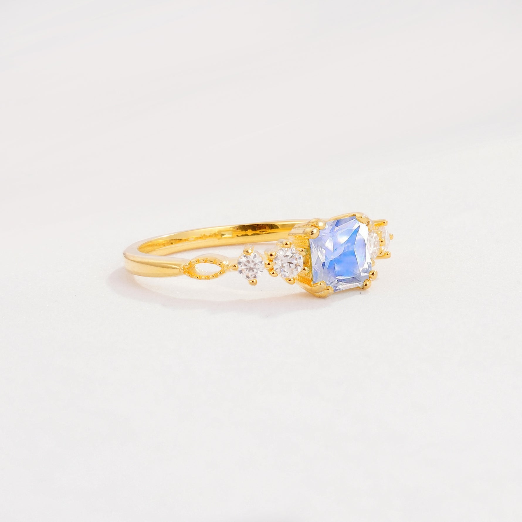 Classic Asscher Cut Side Accent Solitaire Moonstone Engagement Ring - Additional view