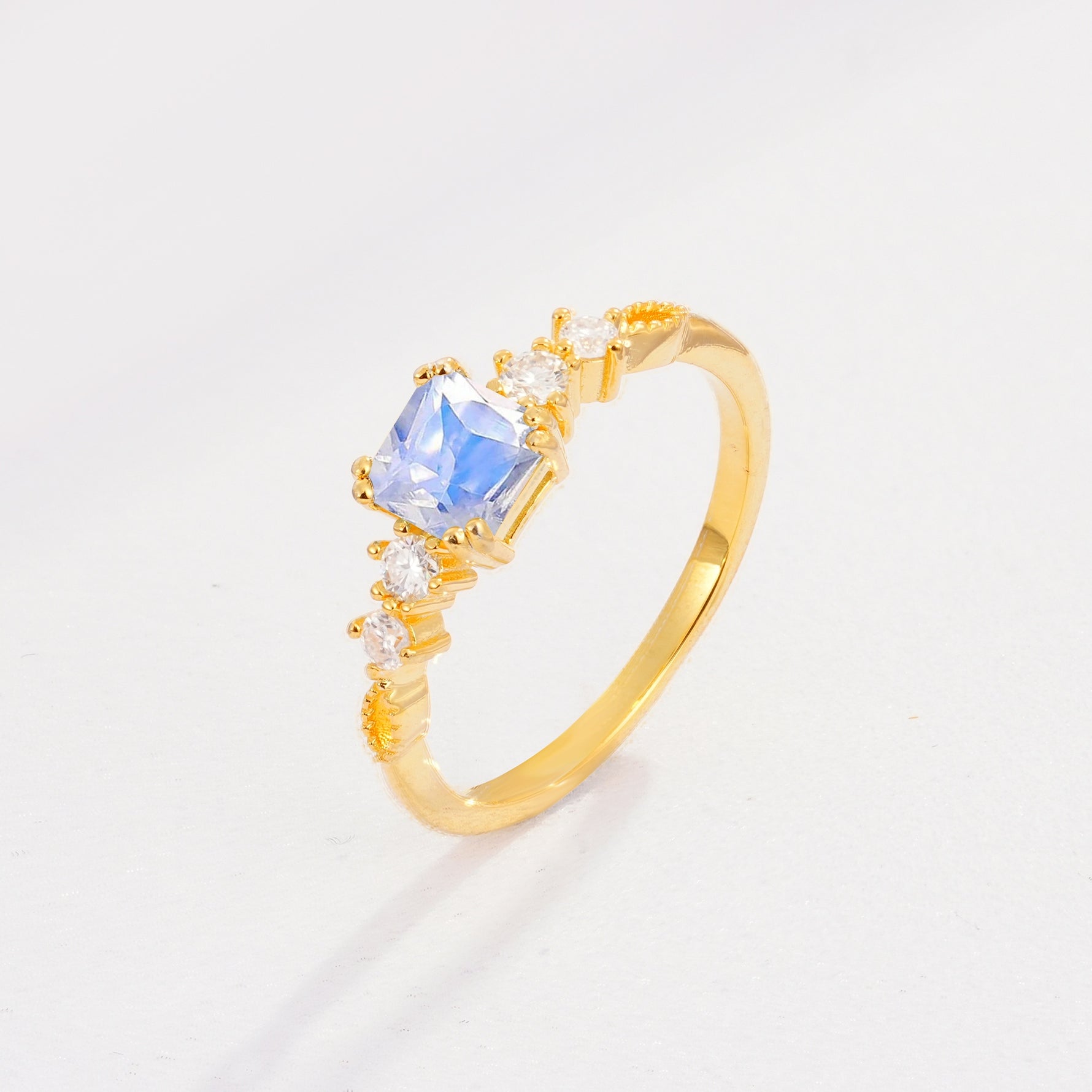 Classic Asscher Cut Side Accent Solitaire Moonstone Engagement Ring - Additional view