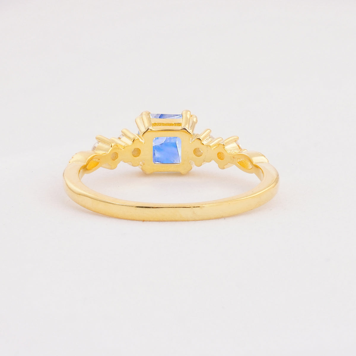 Classic Asscher Cut Side Accent Solitaire Moonstone Engagement Ring - Additional view
