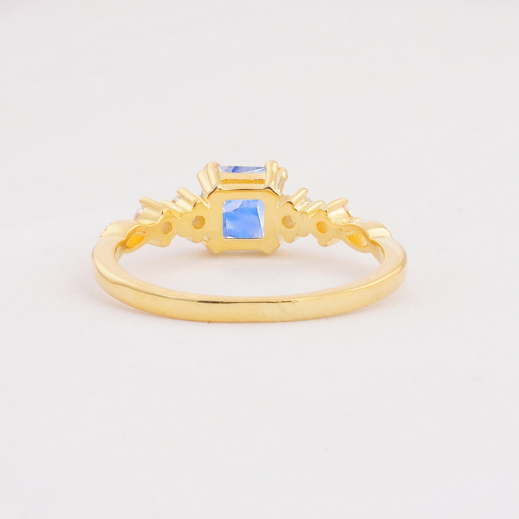 Classic Asscher Cut Side Accent Solitaire Moonstone Engagement Ring - Additional view
