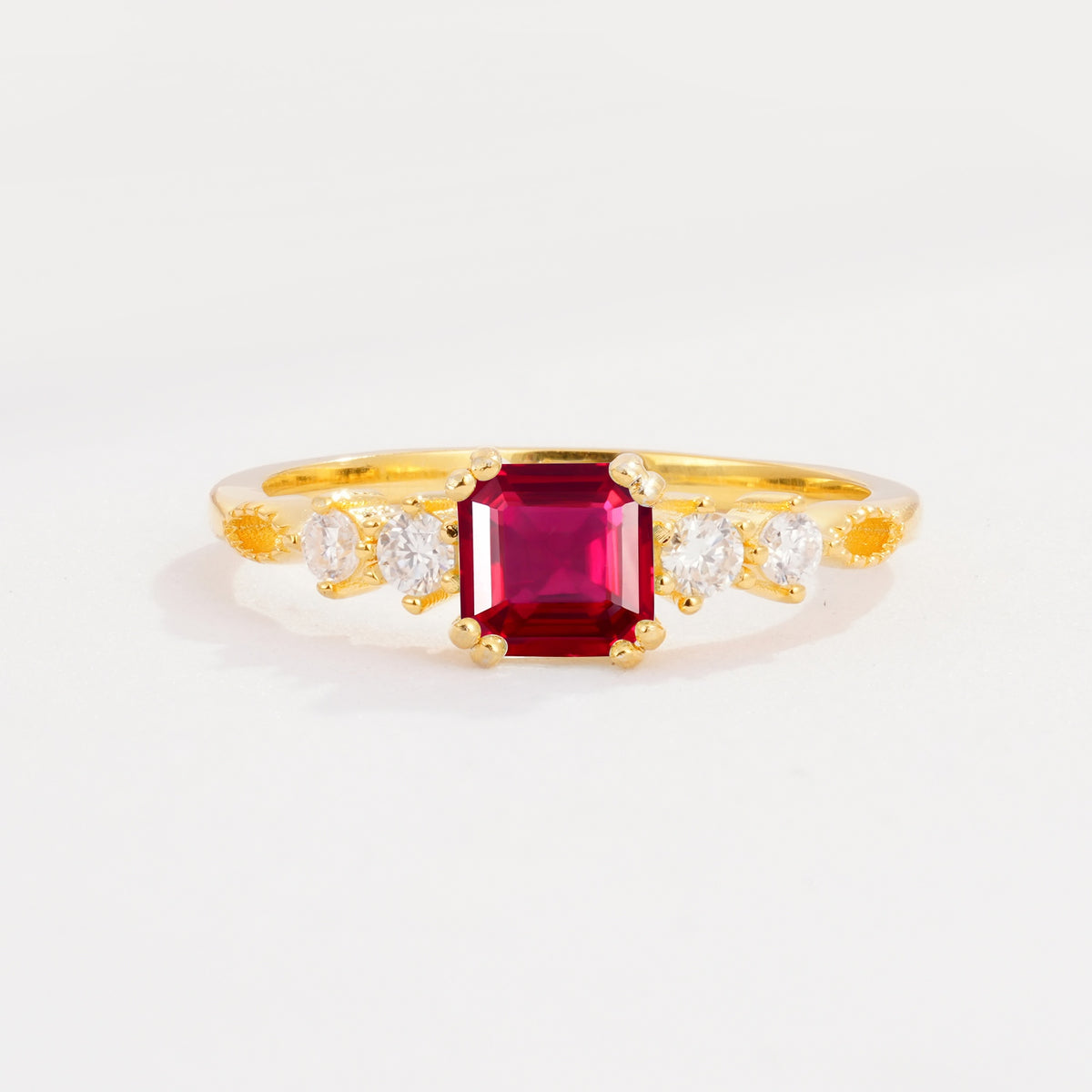 Classic Asscher Cut Side Accent Solitaire Ruby Engagement Ring - Additional view