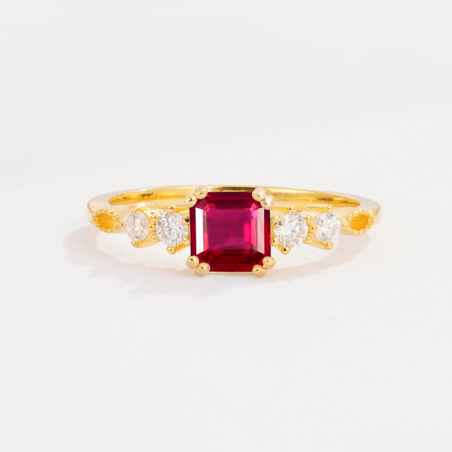 Classic Asscher Cut Side Accent Solitaire Ruby Engagement Ring - Additional view