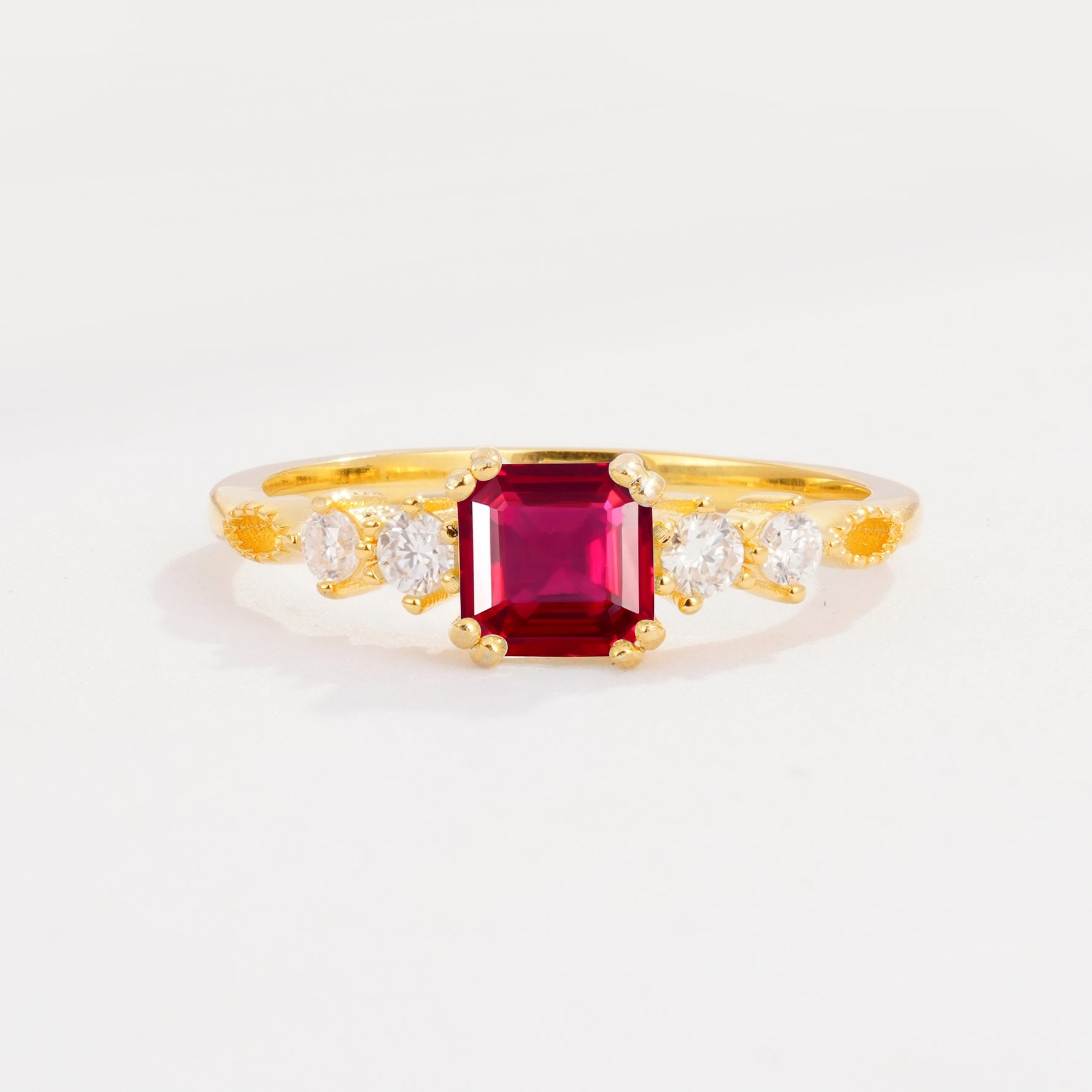 Classic Asscher Cut Side Accent Solitaire Ruby Engagement Ring - Additional view