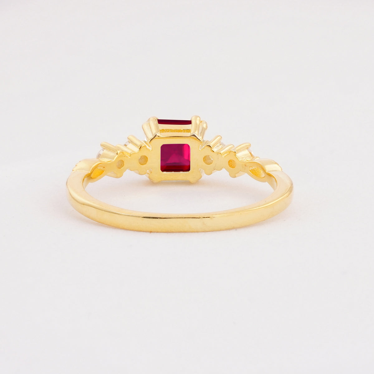 Classic Asscher Cut Side Accent Solitaire Ruby Engagement Ring - Additional view