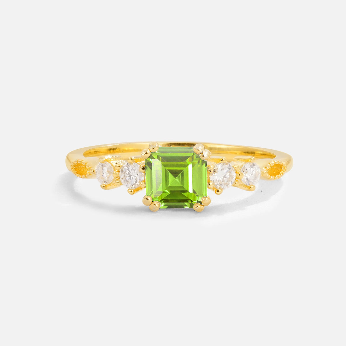 Luxury Princess Cut Peridot Engagement  Ring