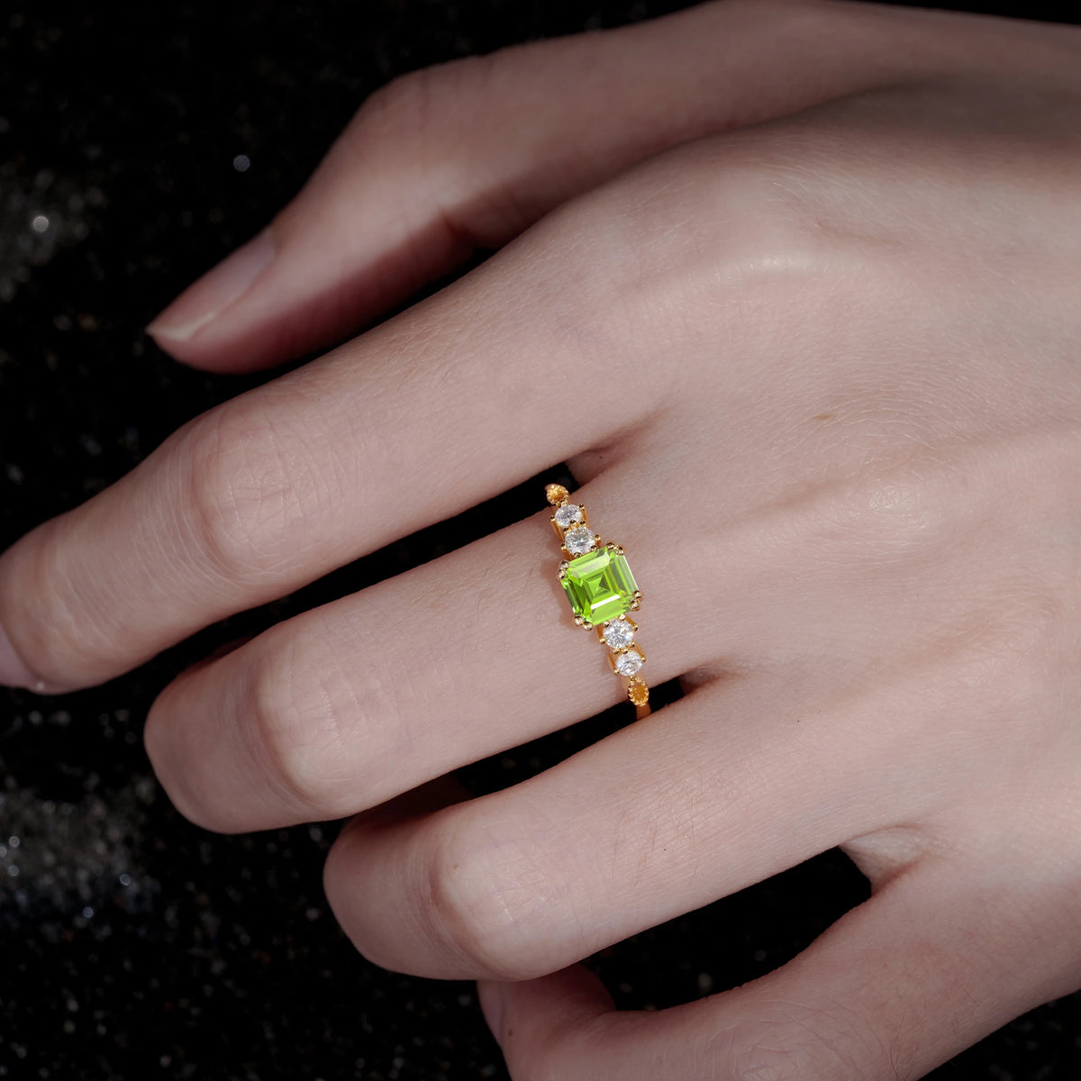 Luxury Princess Cut Peridot Engagement  Ring