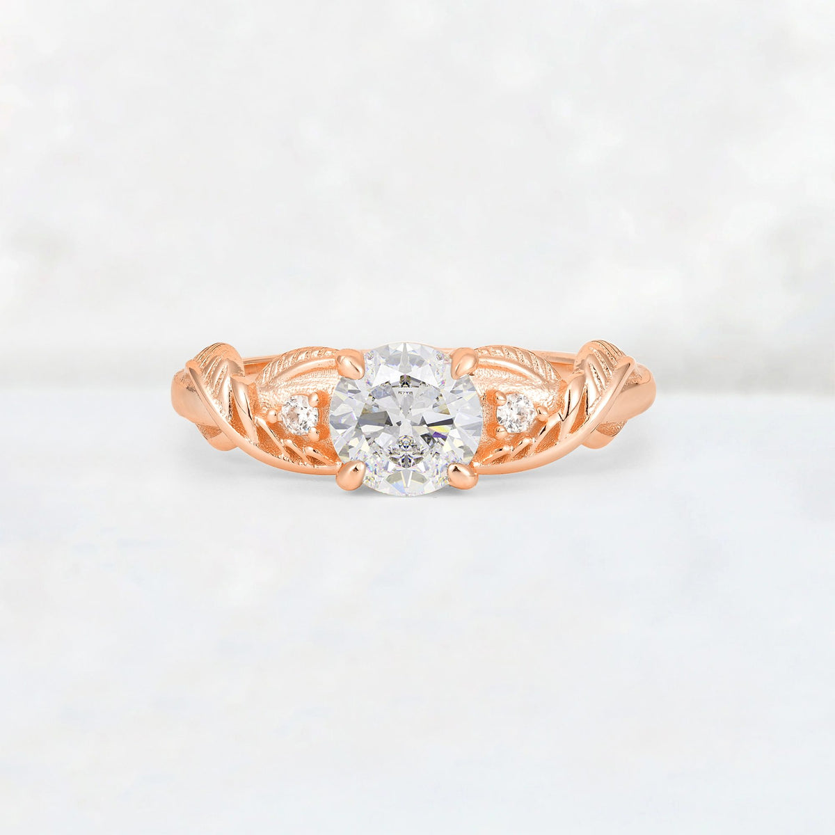 Round Cut Moissanite Leaf Vine Twist Engagement Ring - Additional view