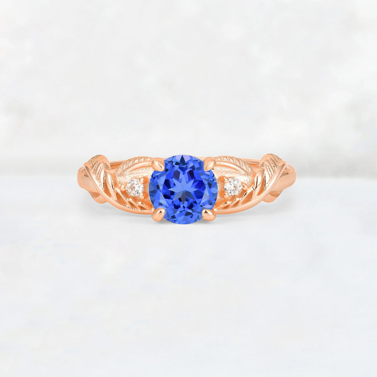 Round Cut Sapphire Leaf Vine Twist Engagement Ring - Additional view