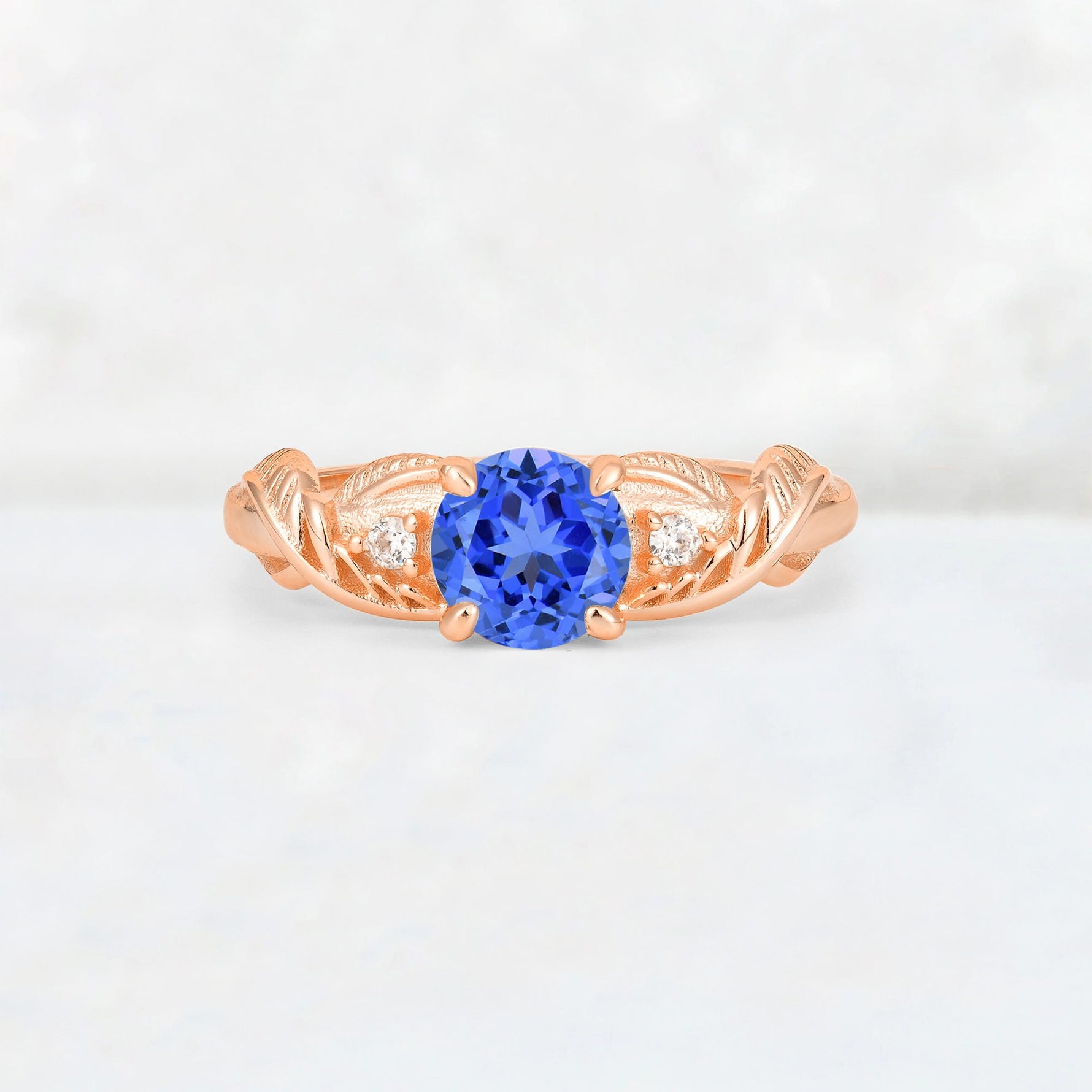 Round Cut Sapphire Leaf Vine Twist Engagement Ring - Additional view