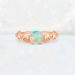 Round Cut Fire Opal Leaf Vine Twist Engagement Ring - Additional view