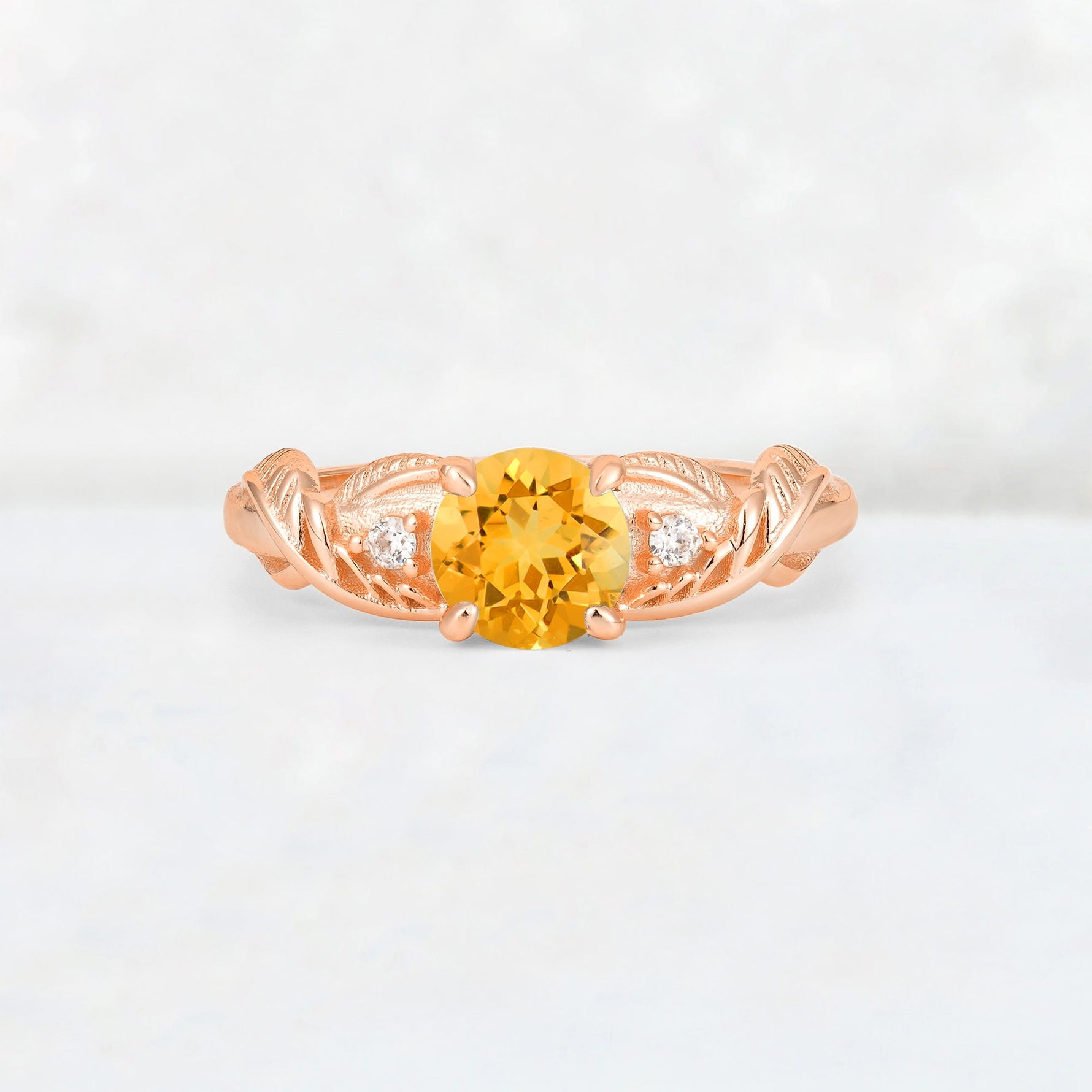 Round Cut Citrine Leaf Vine Twist Engagement Ring - Additional view