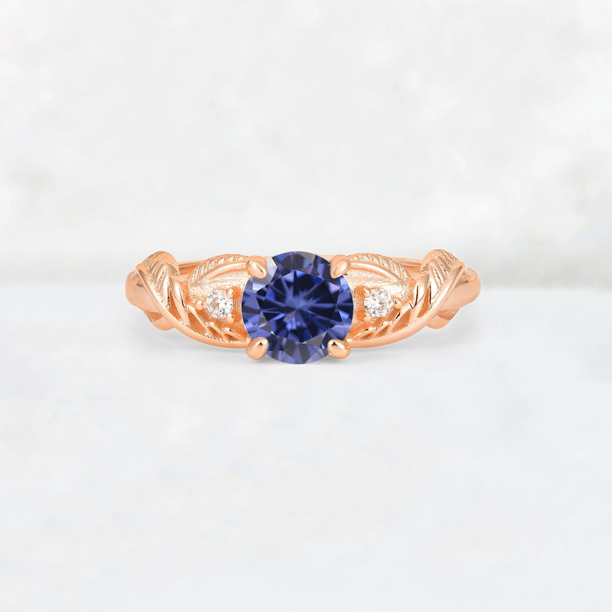Round Cut Tanzanite Leaf Vine Twist Engagement Ring - Additional view