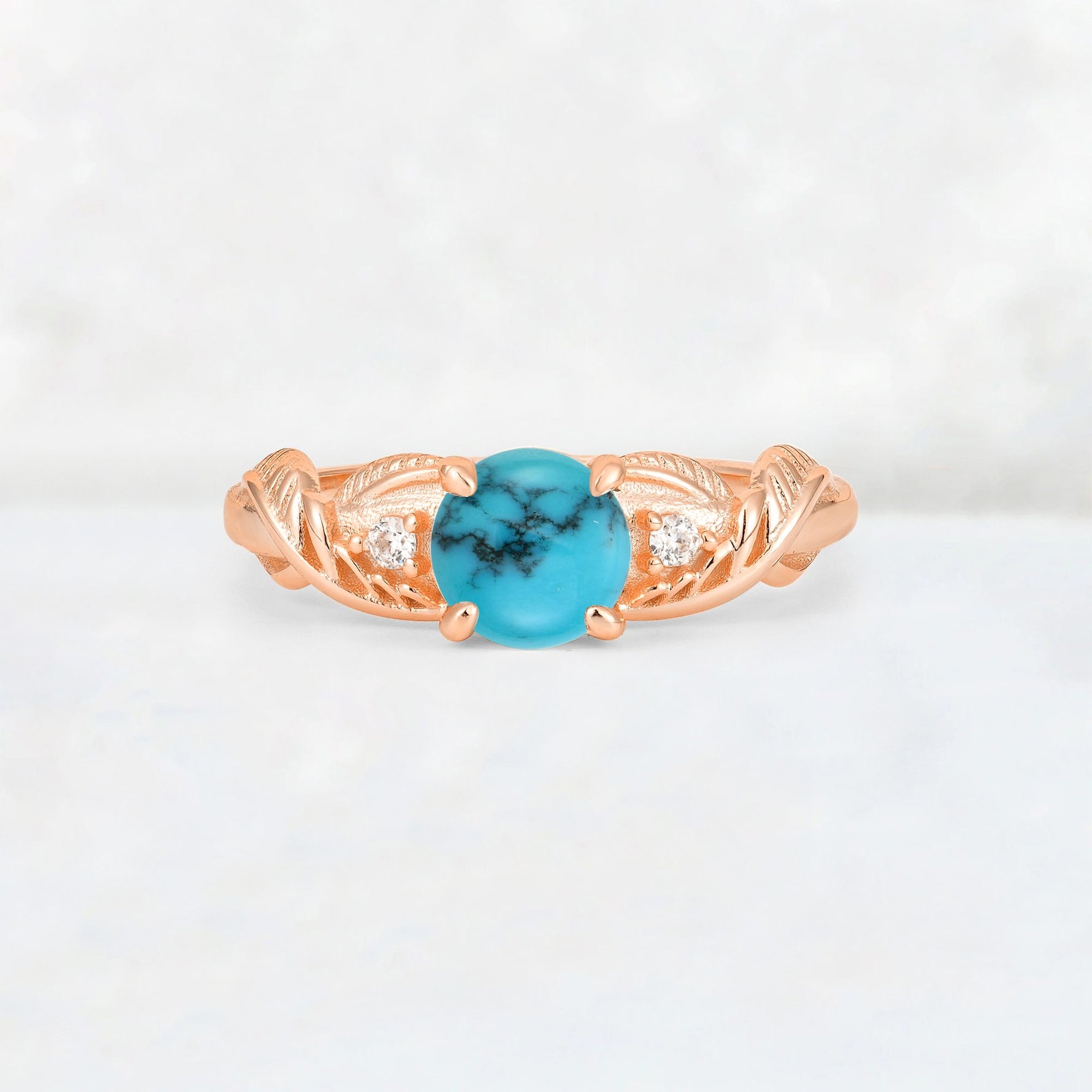 Round Cut Turquoise Leaf Vine Twist Engagement Ring - Additional view