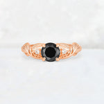 Round Cut Black Onyx Leaf Vine Twist Engagement Ring - Additional view