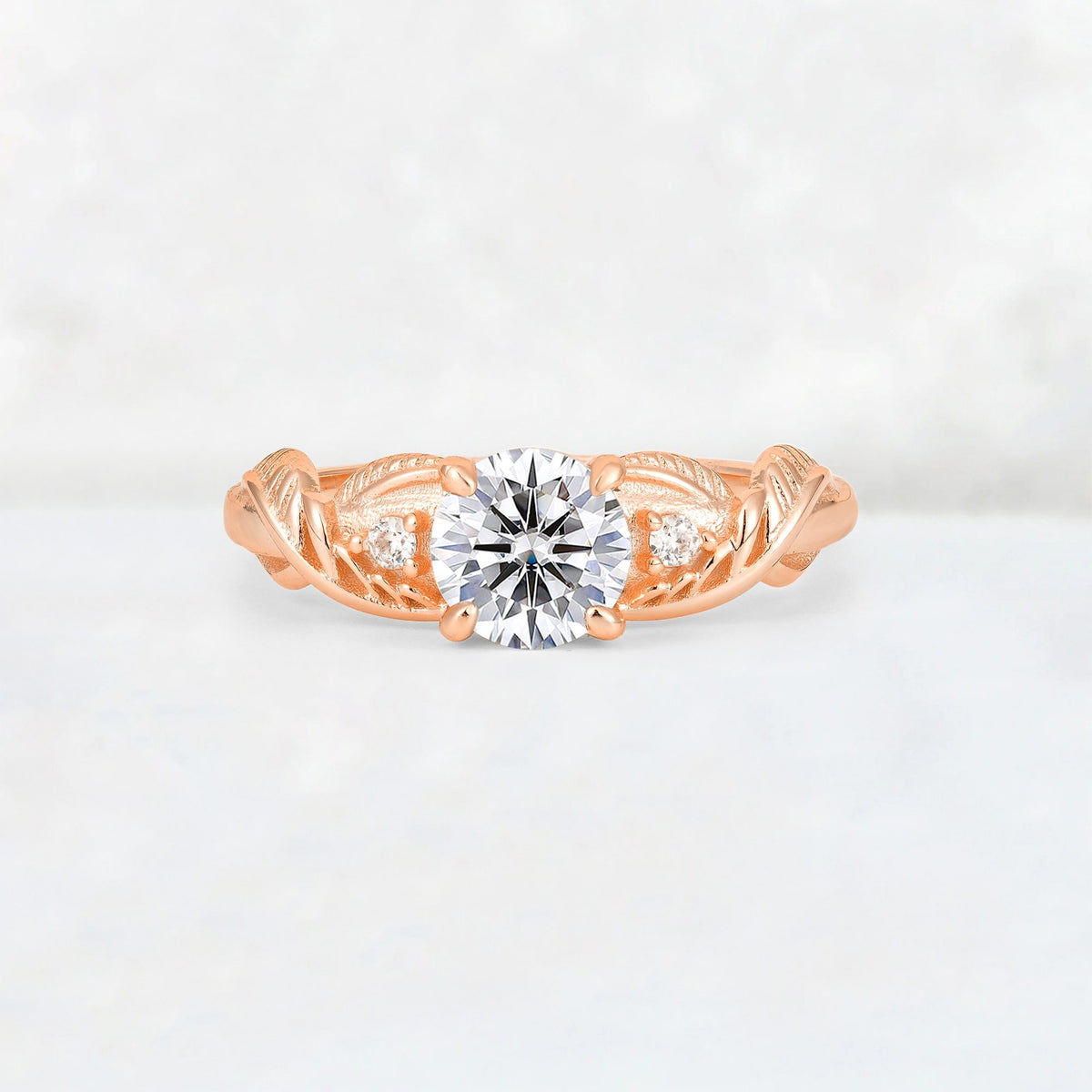 Round Cut Lab Diamond Leaf Vine Twist Engagement Ring - Additional view