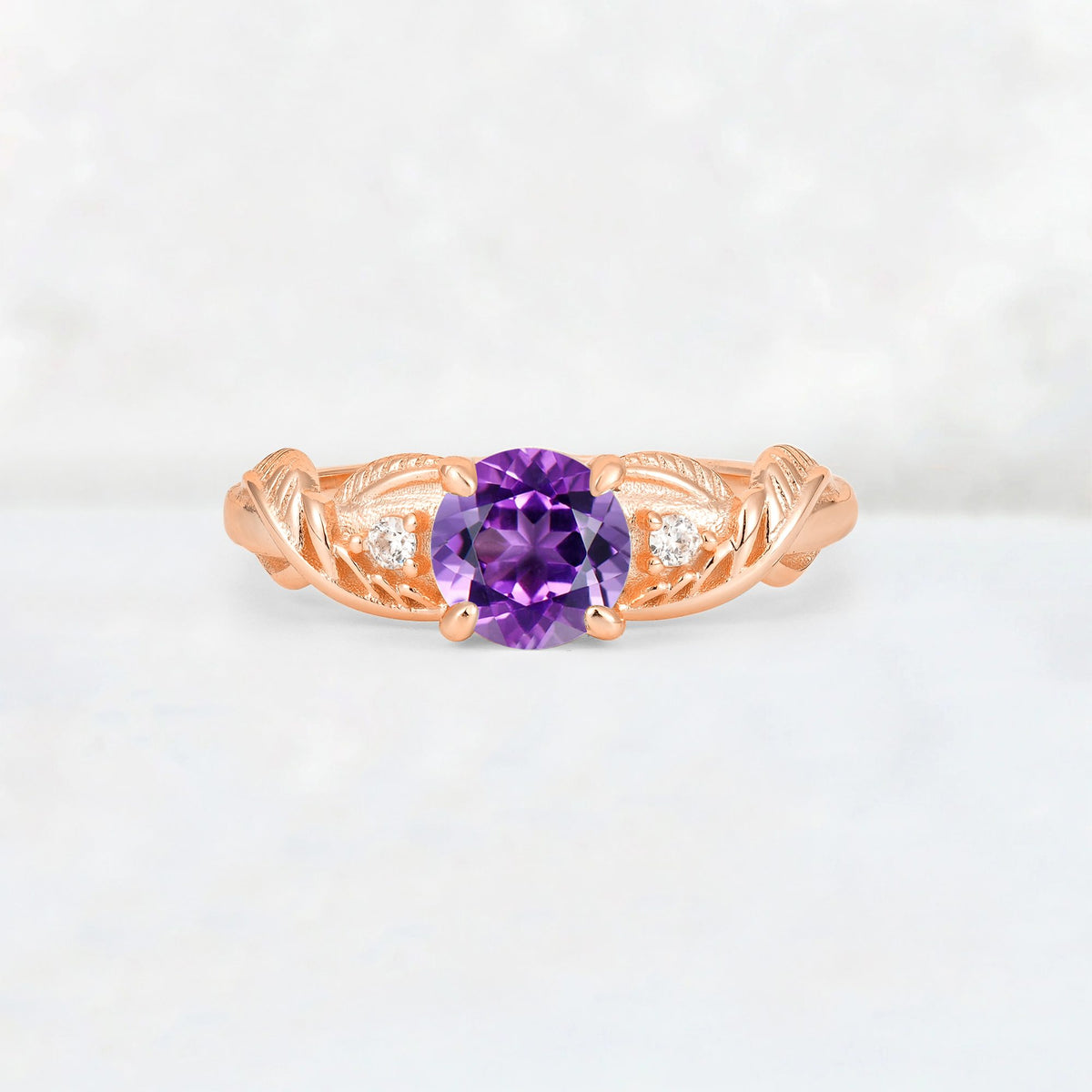 Round Cut Amethyst Leaf Vine Twist Engagement Ring - Additional view