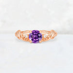 Round Cut Amethyst Leaf Vine Twist Engagement Ring - Additional view
