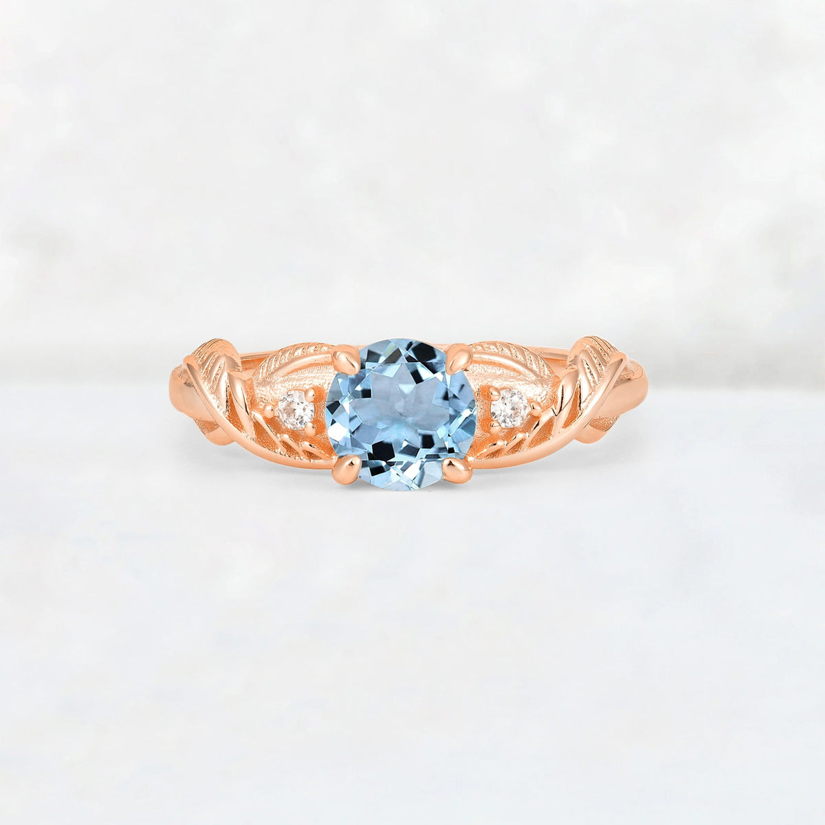 Round Cut Aquamarine Leaf Vine Twist Engagement Ring - Additional view