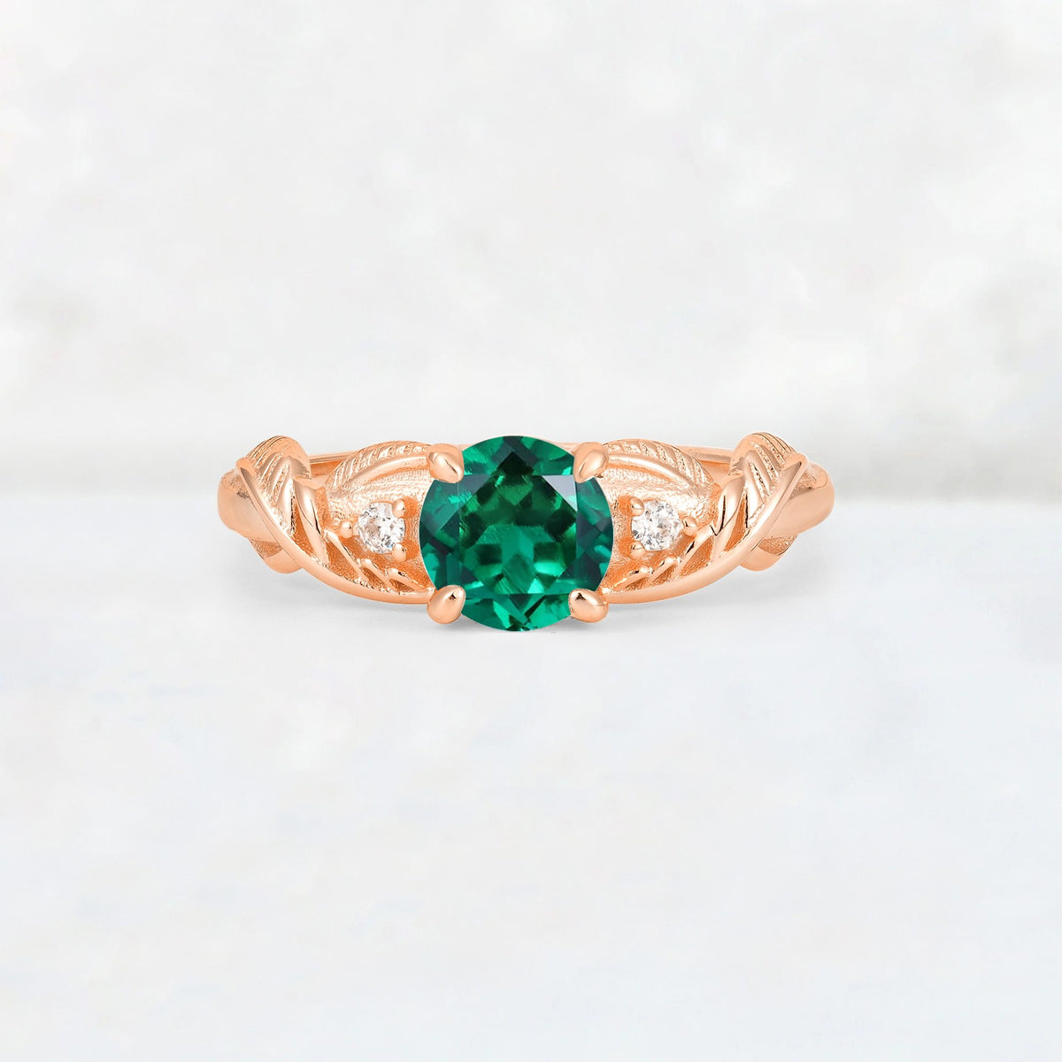 Round Cut Emerald Leaf Vine Twist Engagement Ring - Additional view