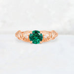 Round Cut Emerald Leaf Vine Twist Engagement Ring - Additional view