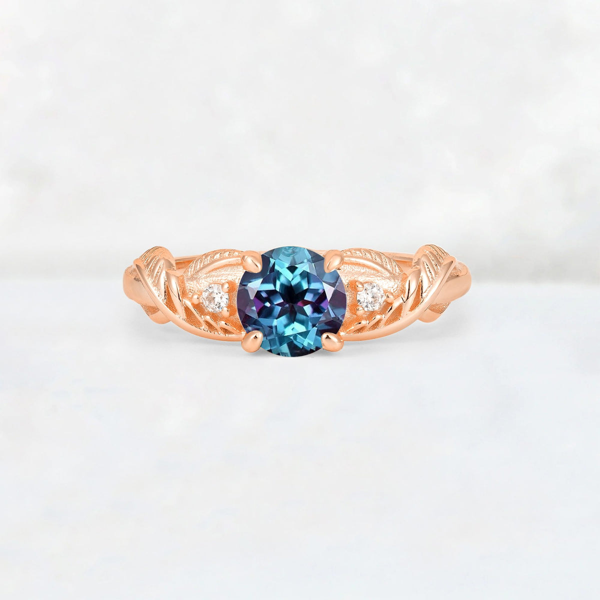 Round Cut Alexandrite Leaf Vine Twist Engagement Ring - Additional view