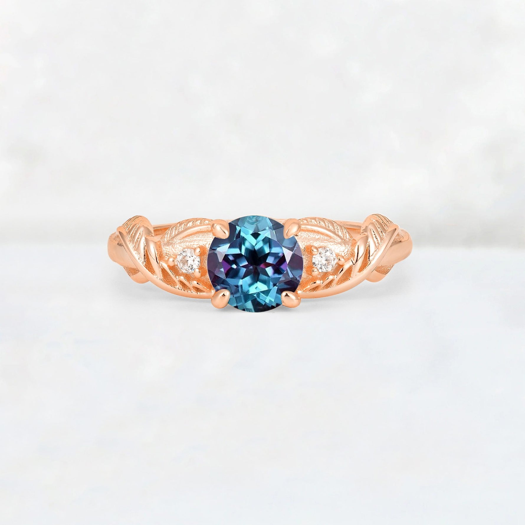 Round Cut Alexandrite Leaf Vine Twist Engagement Ring - Additional view