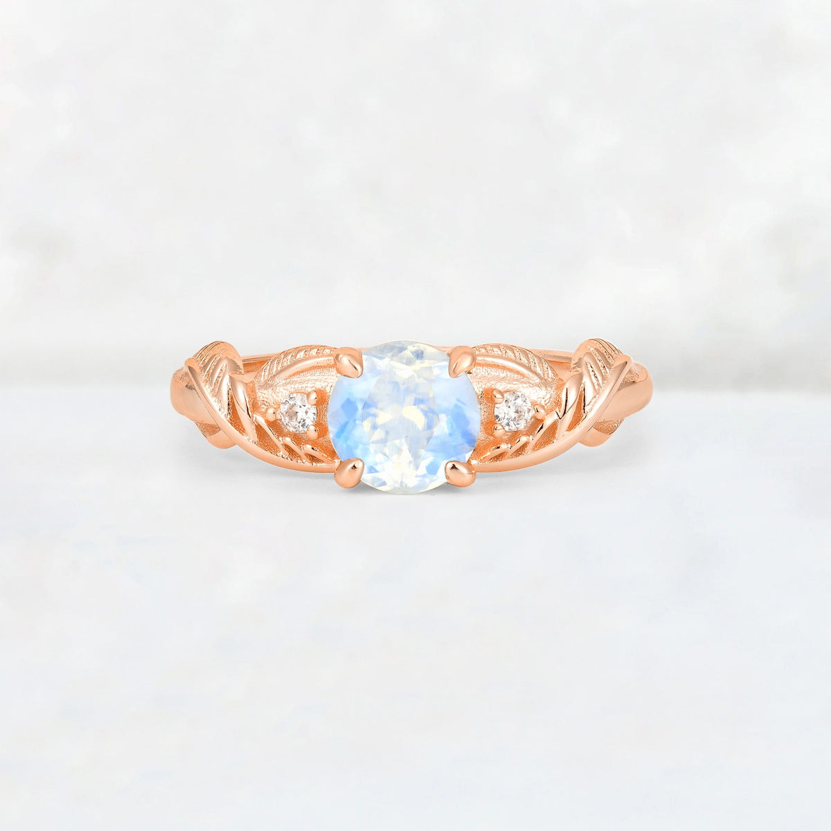Round Cut Moonstone Leaf Vine Twist Engagement Ring - Additional view