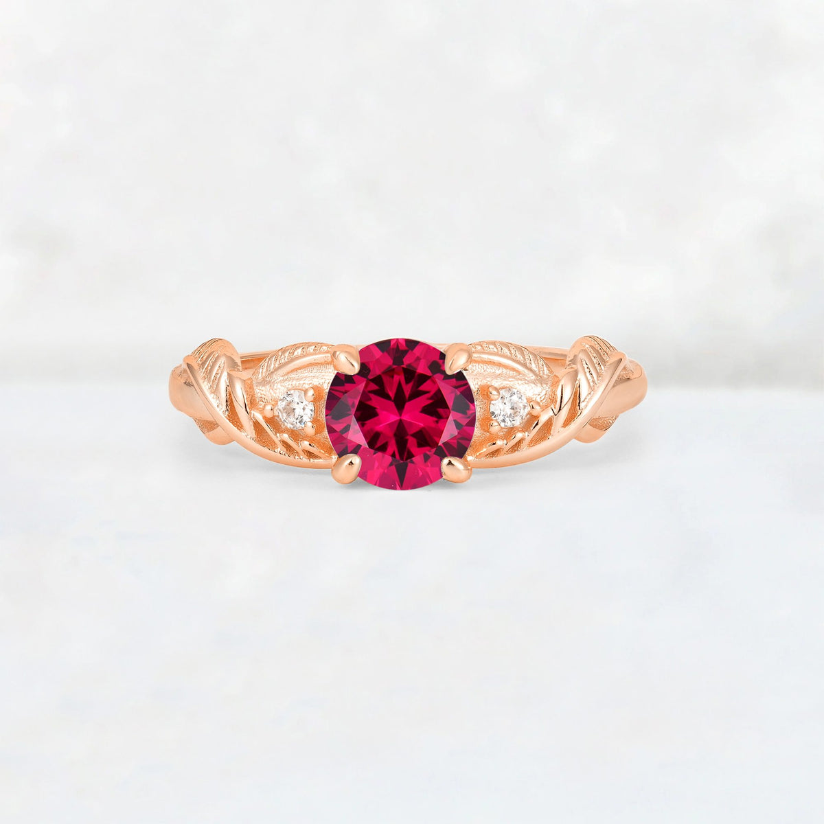 Round Cut Ruby Leaf Vine Twist Engagement Ring - Additional view