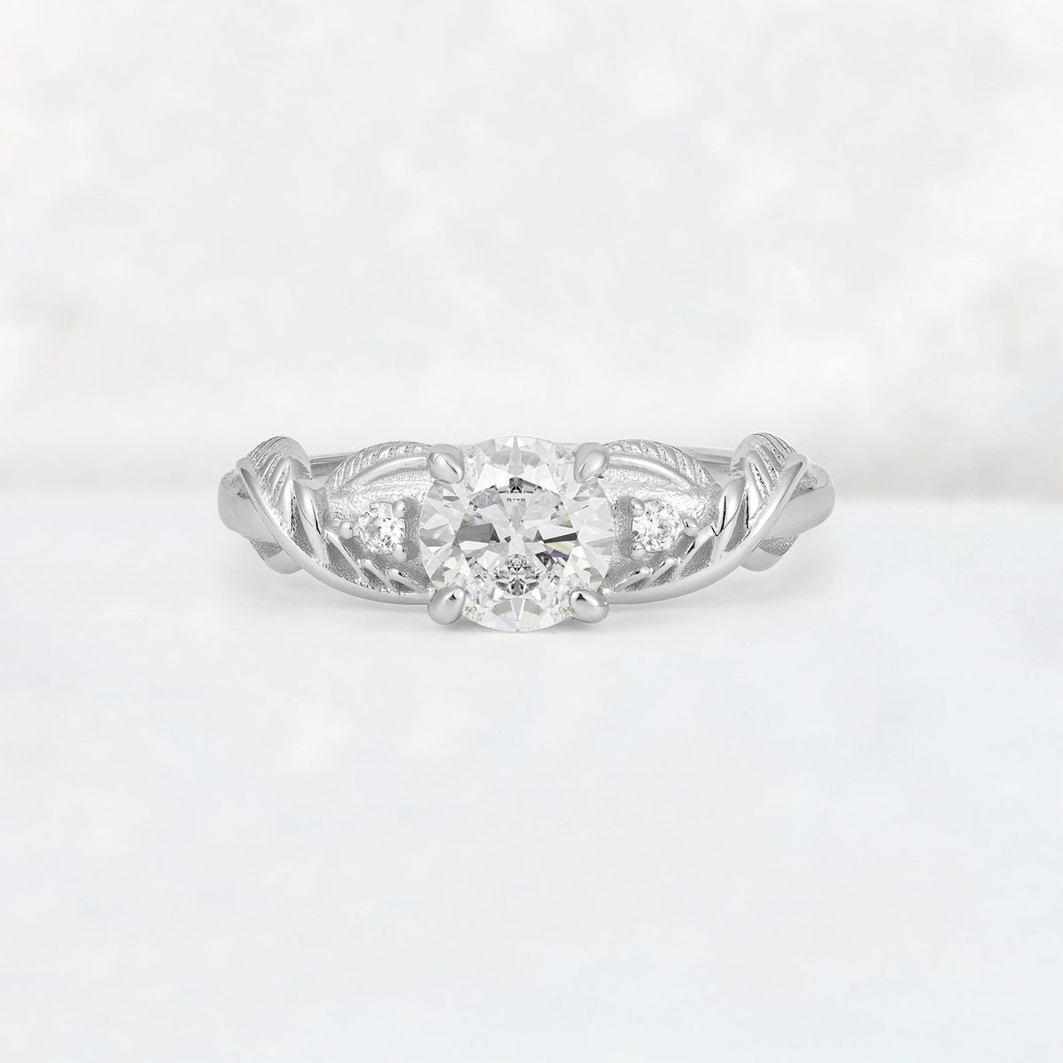 Round Cut Moissanite Leaf Vine Twist Engagement Ring - Additional view