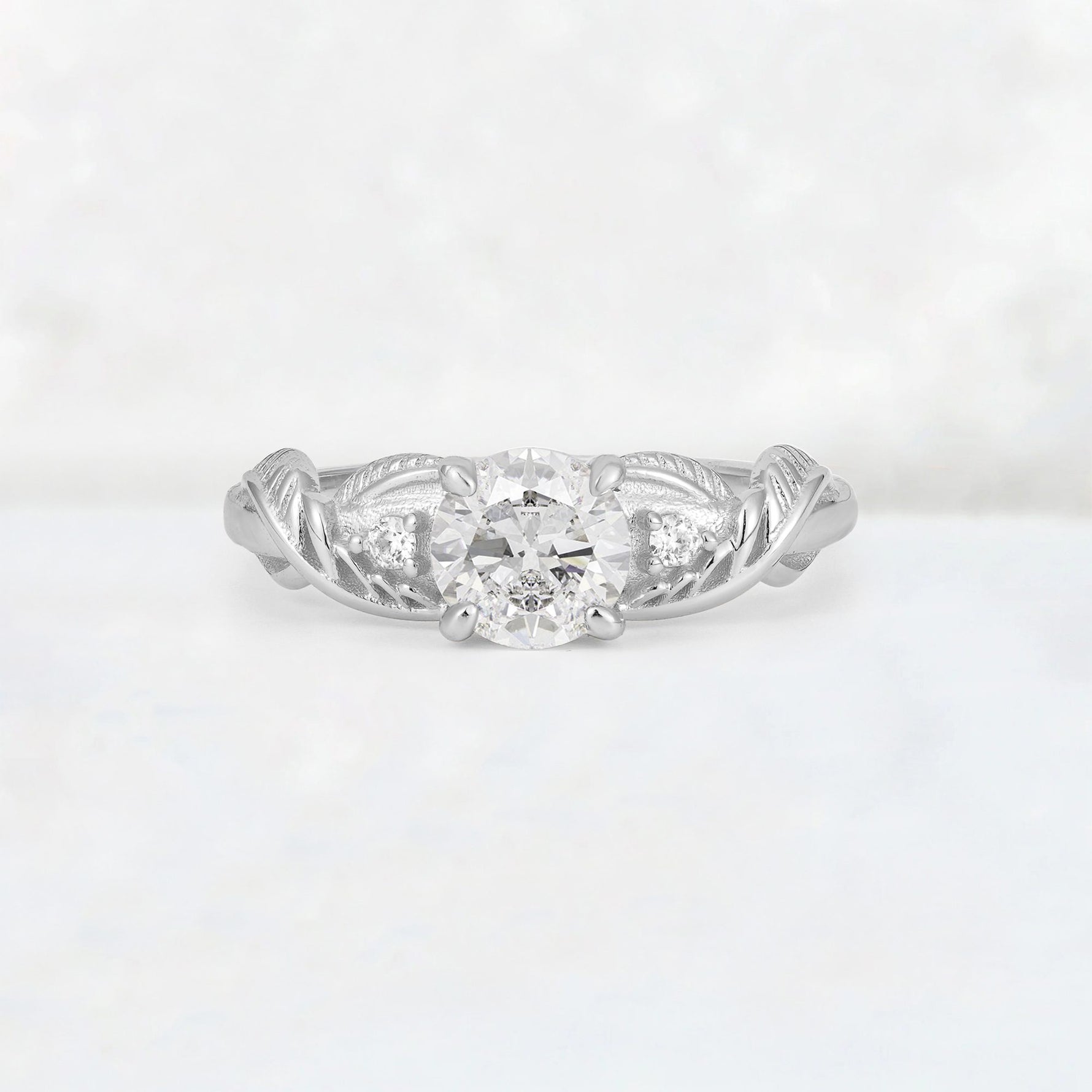 Round Cut Moissanite Leaf Vine Twist Engagement Ring - Additional view