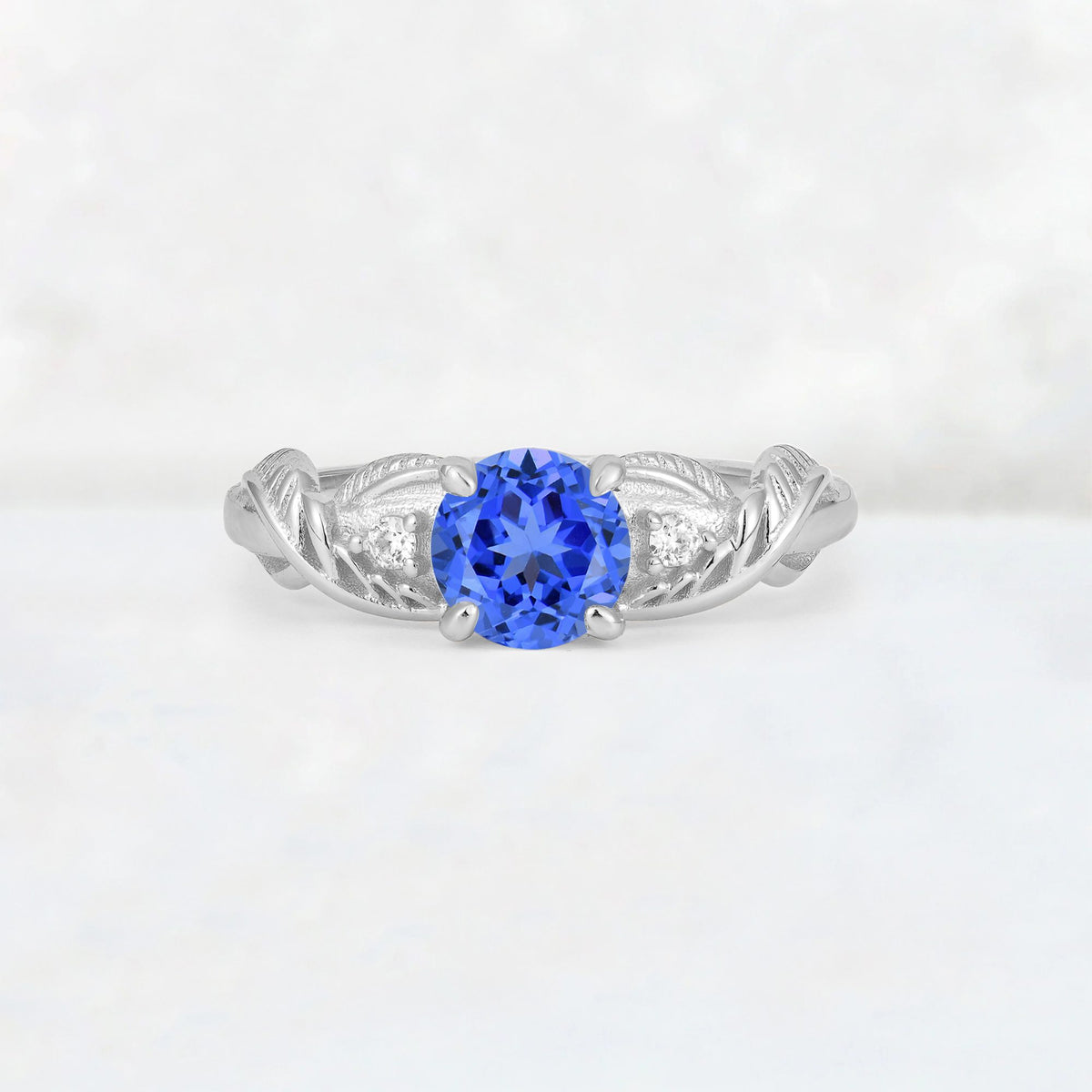 Round Cut Sapphire Leaf Vine Twist Engagement Ring - Additional view