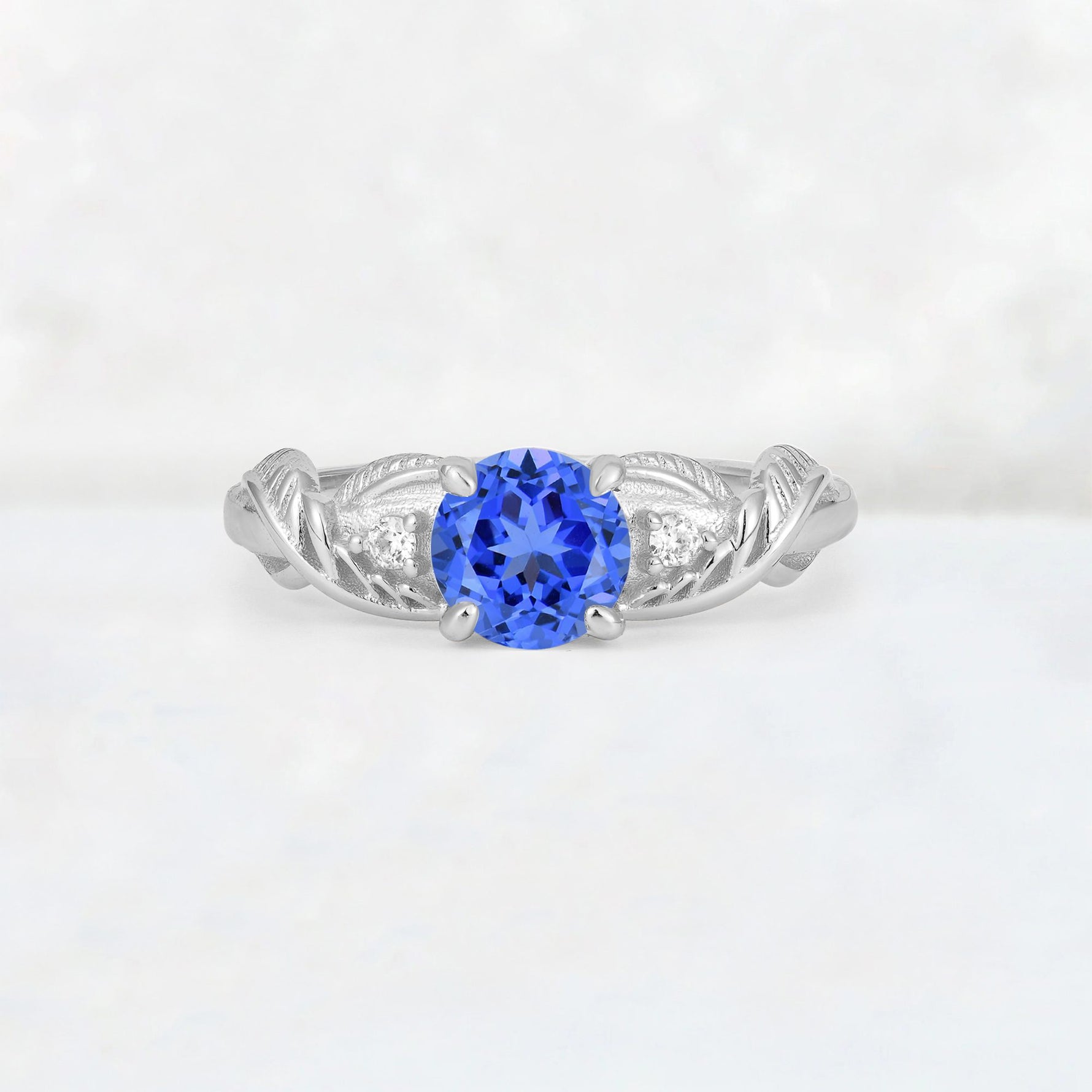 Round Cut Sapphire Leaf Vine Twist Engagement Ring - Additional view