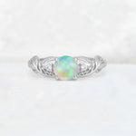 Round Cut Fire Opal Leaf Vine Twist Engagement Ring - Additional view