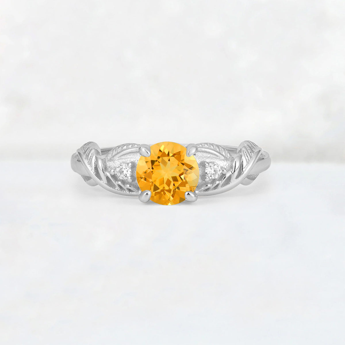 Round Cut Citrine Leaf Vine Twist Engagement Ring - Additional view