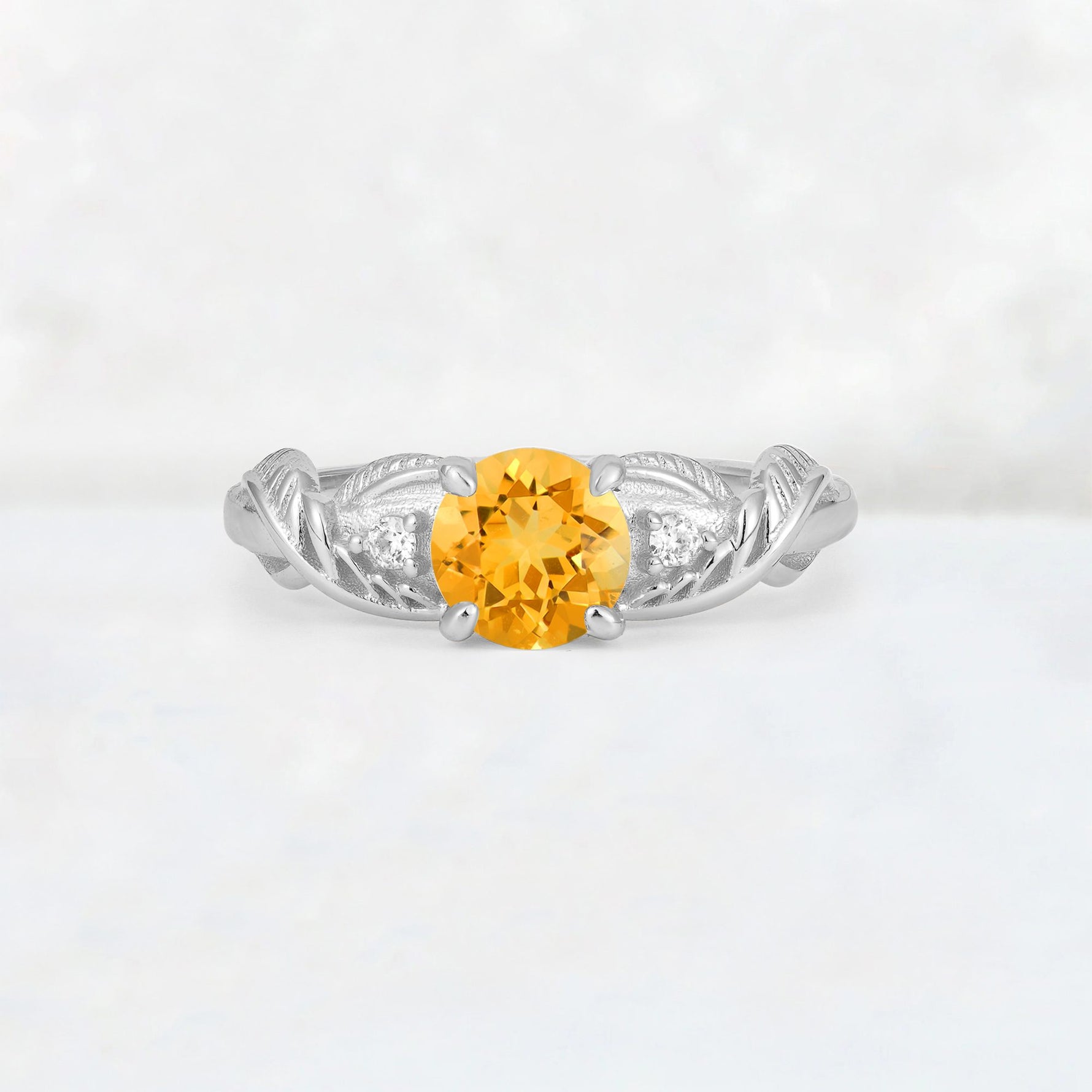 Round Cut Citrine Leaf Vine Twist Engagement Ring - Additional view