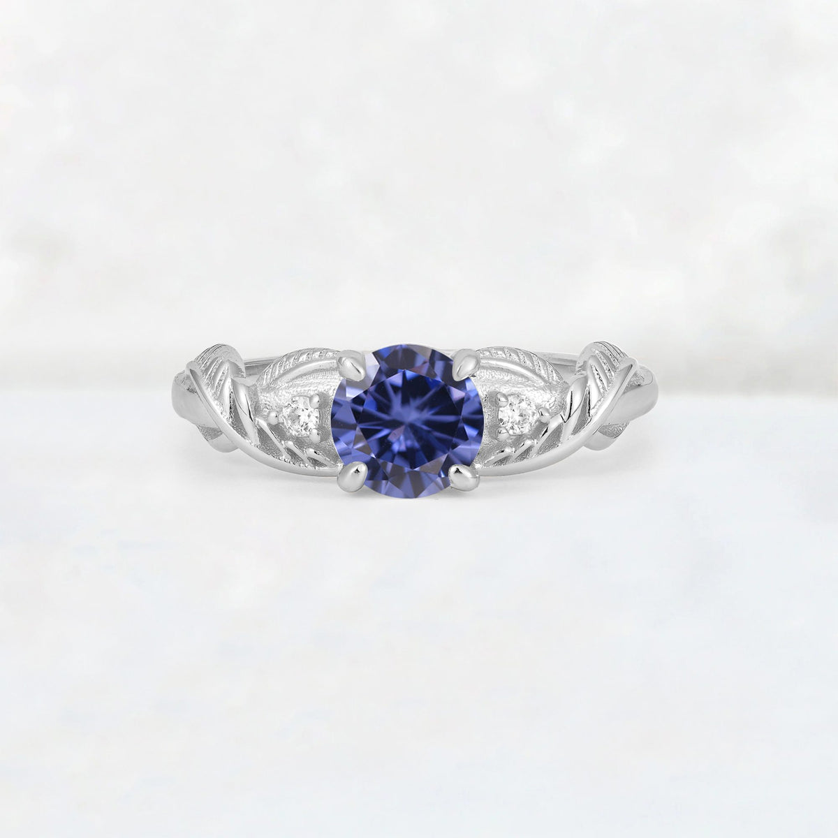 Round Cut Tanzanite Leaf Vine Twist Engagement Ring - Additional view