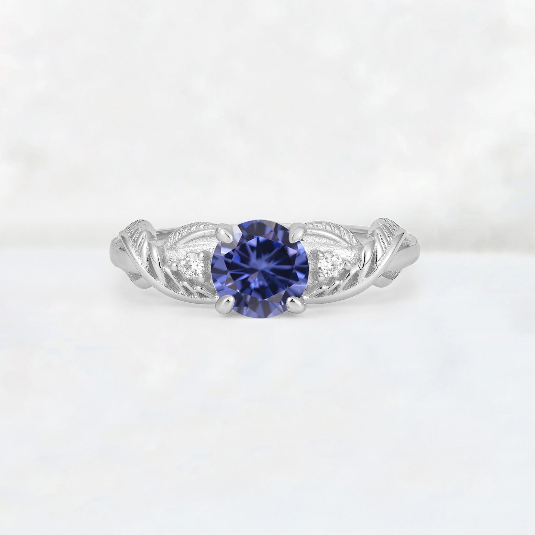 Round Cut Tanzanite Leaf Vine Twist Engagement Ring - Additional view