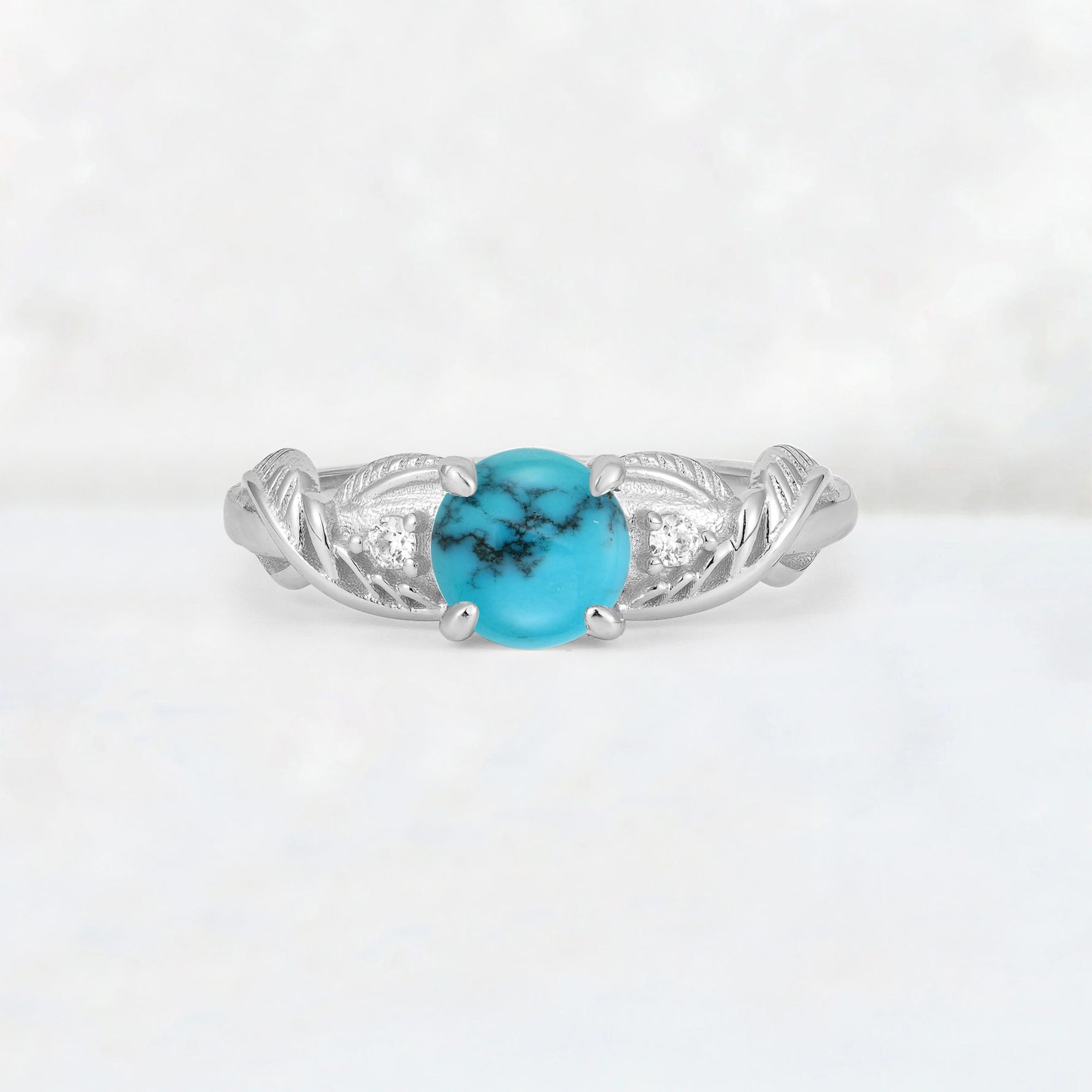 Round Cut Turquoise Leaf Vine Twist Engagement Ring - Additional view