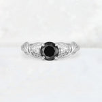 Round Cut Black Onyx Leaf Vine Twist Engagement Ring - Additional view