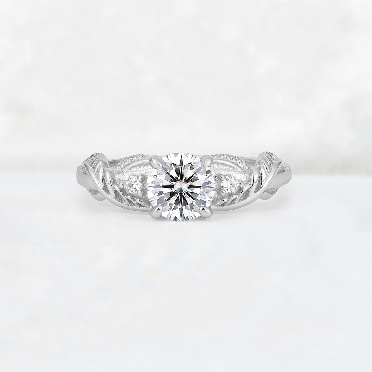 Round Cut Lab Diamond Leaf Vine Twist Engagement Ring - Additional view