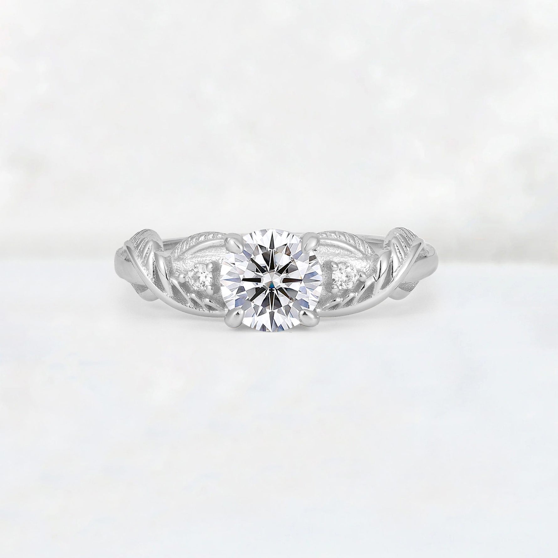 Round Cut Lab Diamond Leaf Vine Twist Engagement Ring - Additional view