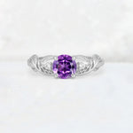 Round Cut Amethyst Leaf Vine Twist Engagement Ring - Additional view