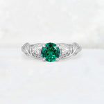 Round Cut Emerald Leaf Vine Twist Engagement Ring - Additional view