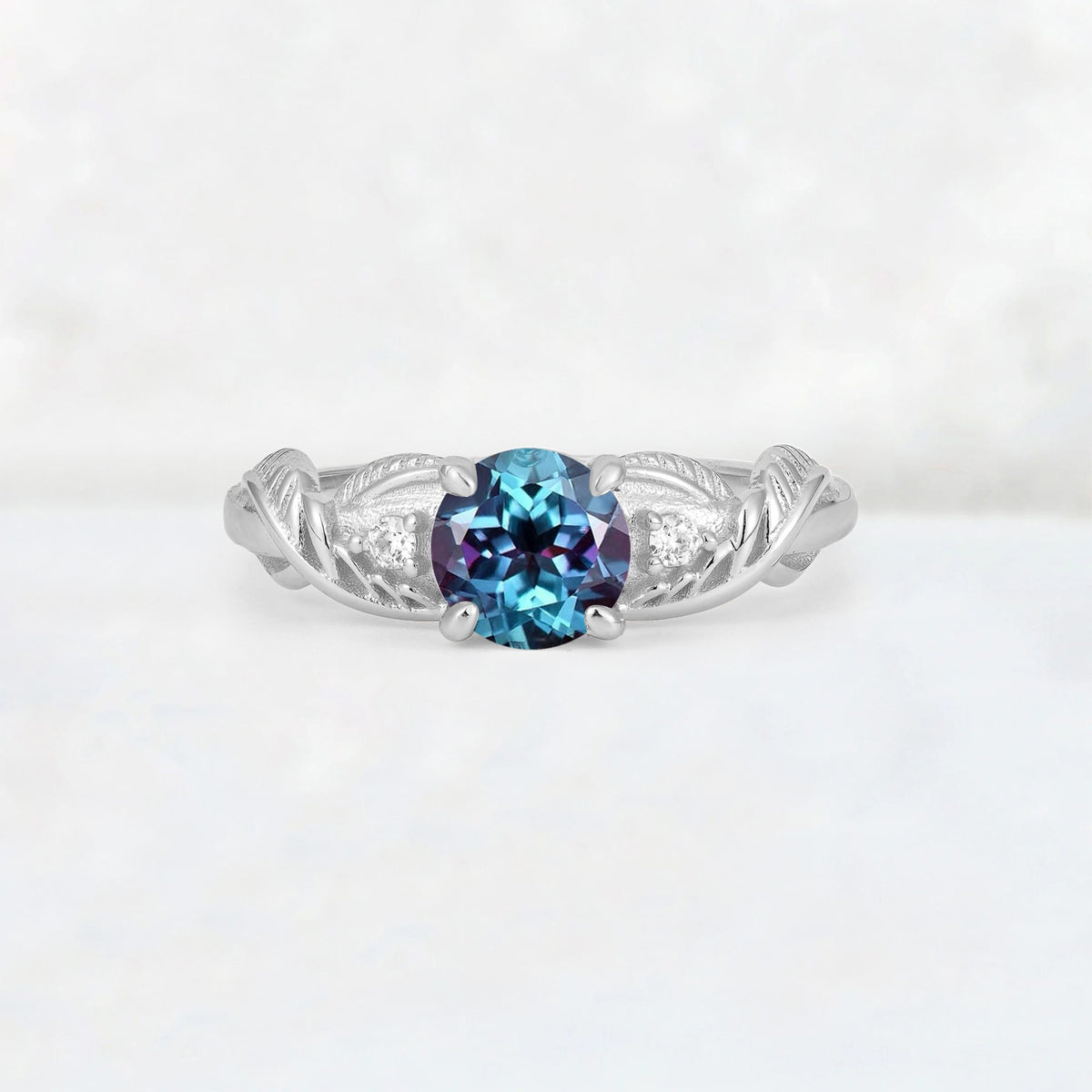 Round Cut Alexandrite Leaf Vine Twist Engagement Ring - Additional view