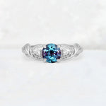 Round Cut Alexandrite Leaf Vine Twist Engagement Ring - Additional view