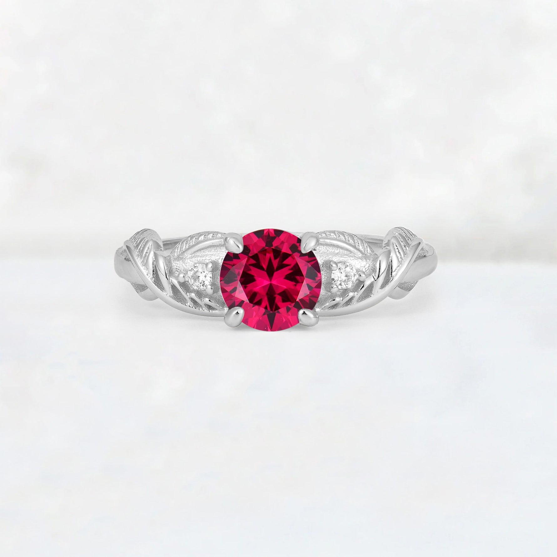 Round Cut Ruby Leaf Vine Twist Engagement Ring - Additional view