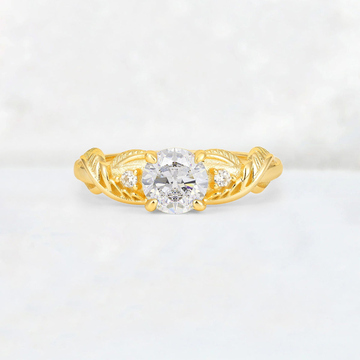 Round Cut Moissanite Leaf Vine Twist Engagement Ring - Additional view